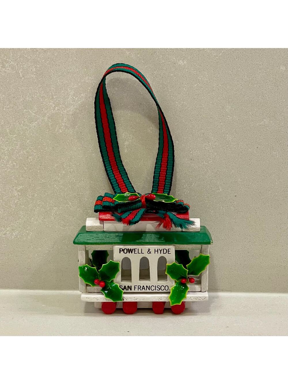 Vintage Powell & Hyde San Francisco Trolley Cable Car Wood Christmas Ornament